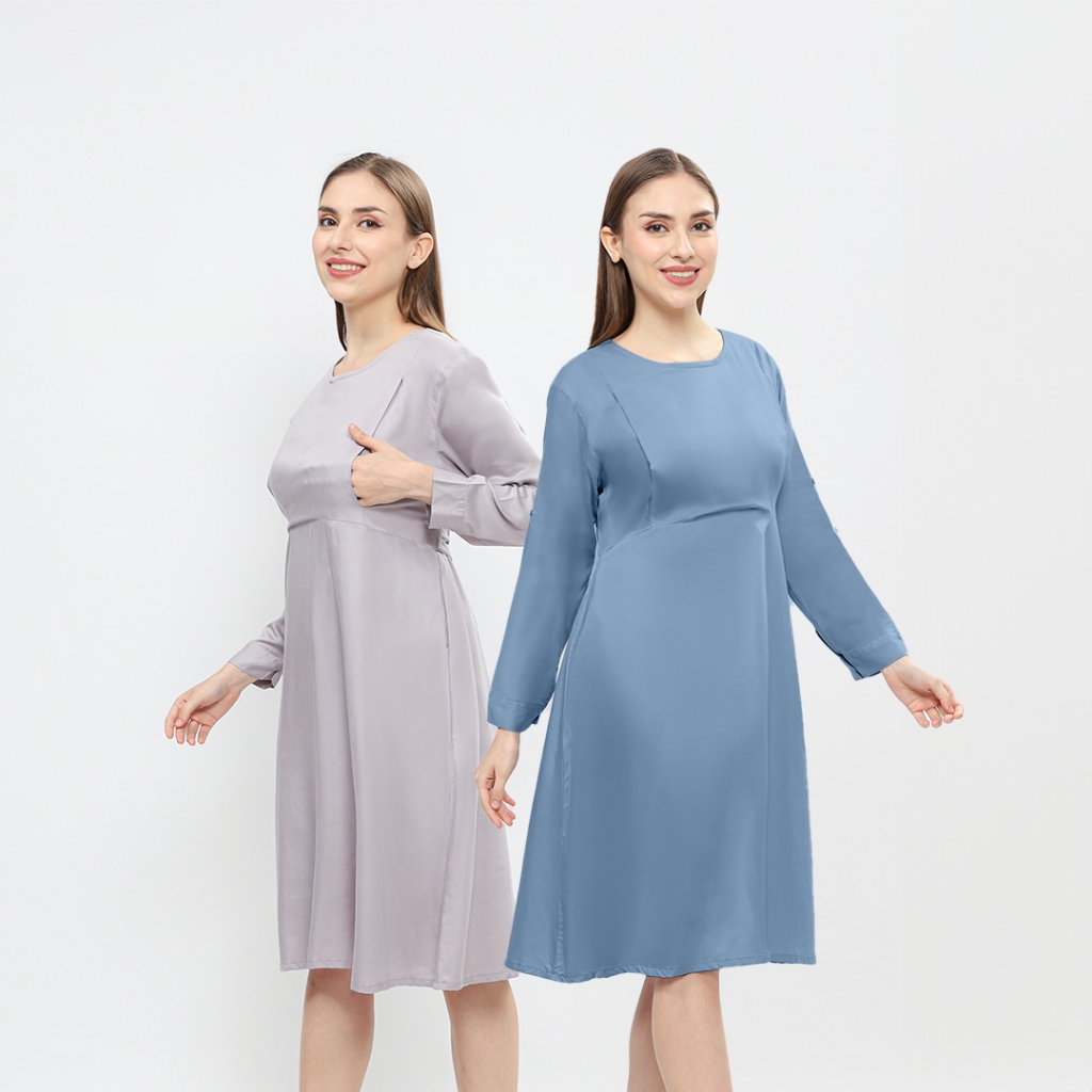 VELA MIDI DRESS - DRES MIDI LENGAN PANJANG IBU HAMIL MENYUSUI BUSUI