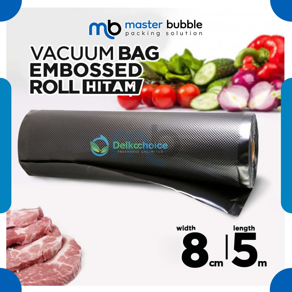 Vacuum Embossed Roll Hitam 8cm x 5 meter Plastik Vakum Makanan Vacum Bag Sealer  - Delkochoice