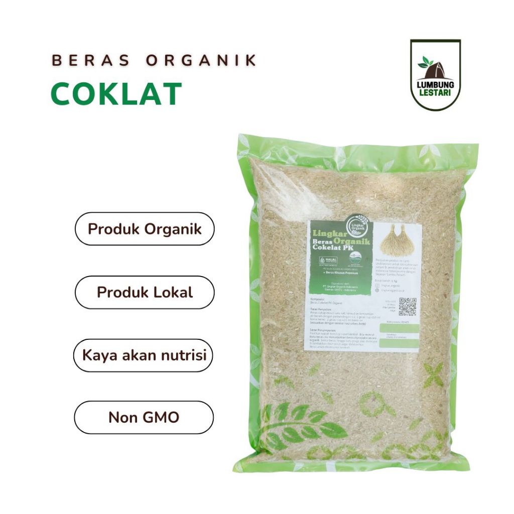 Beras Cokelat Organik (Pandan Wangi Pecah Kulit) - Lingkar Organik