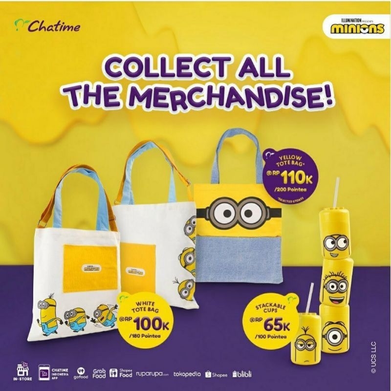 Tumbler CHATIME X MINION stackable cup kuning motif minion