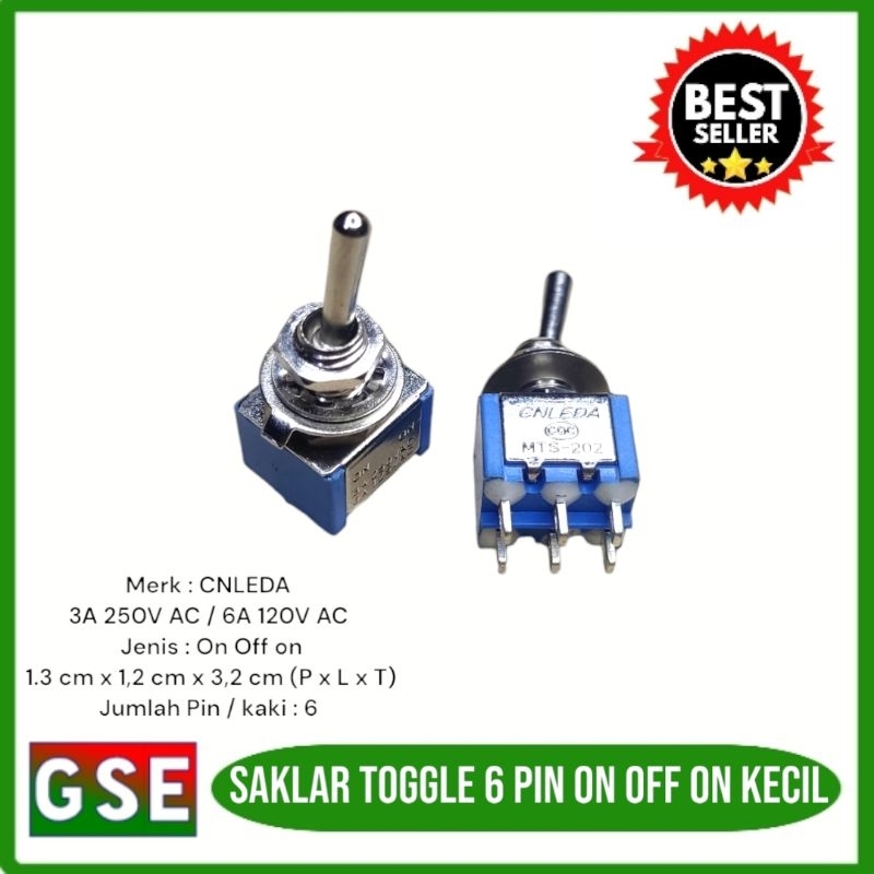 Saklar Toggle 6 pin on off on CNLEDA/Switch Toggle 6 pin on off on kecil/Toggle 6 pin on off on