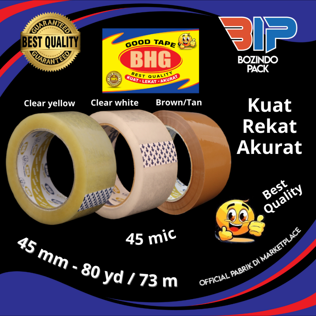 

Lakban BHG Good Tape OPP 80 Yard 45 Mic 1 Roll 1 Pcs Lakban Bening Clear White Yellow Kuning Coklat Brown Tan 45 mm x 80 Yard 73 m FULL