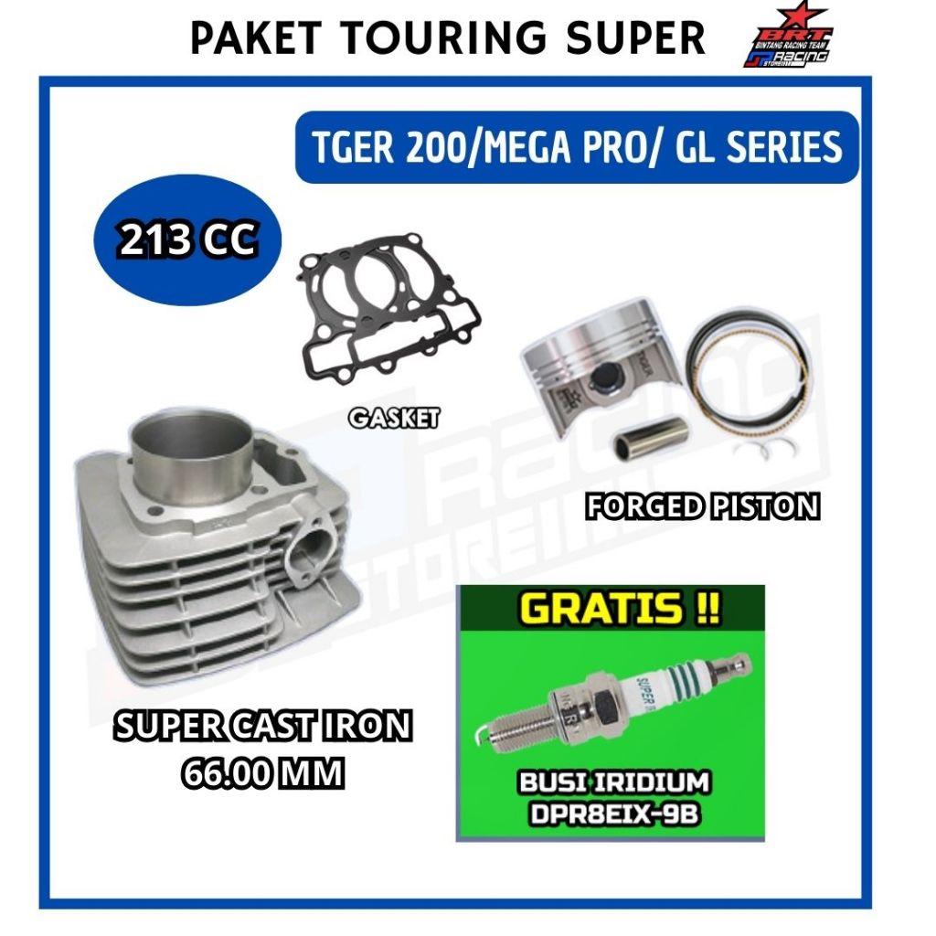 Paket Bore Up Tiger 200/Mega Pro Primus/GL Series - Blok Cast Iron - Piston 66 - BRT Paket Touring 1