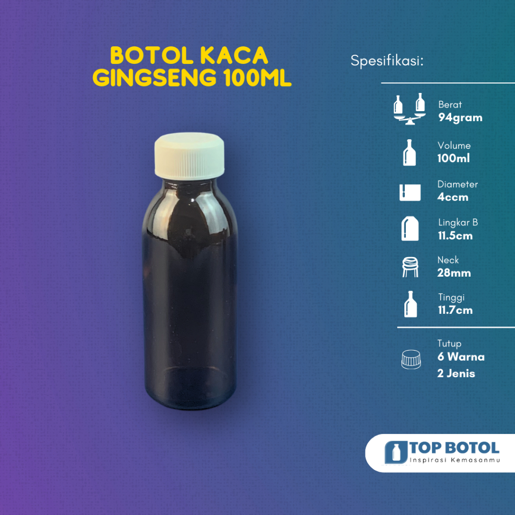 (Paket isi 12pcs) BOTOL KACA GINSENG 100ML BOTOL GINSENG 100ML BOTOL AMBER 100ML BOTOL KACA COKLAT 1