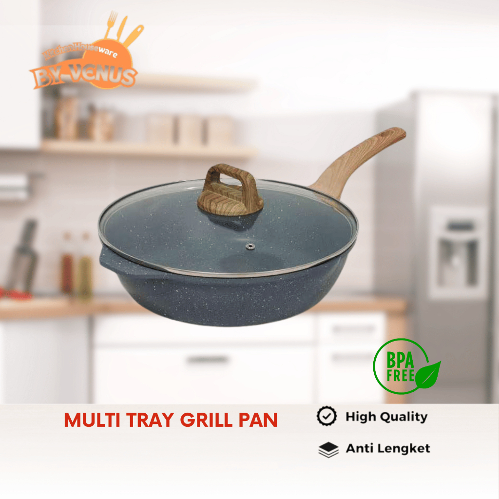 B-TORCH Panci Brownie Wok Pan 30 cm Diecast/kuat PFOA Free WOKPAN GERMANY GRANITE