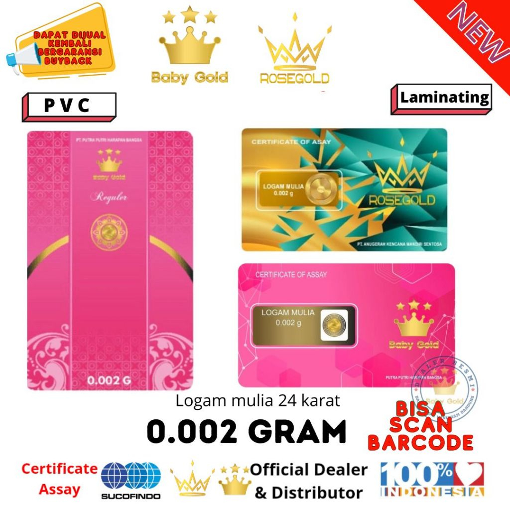 BABY GOLD / ROSE GOLD 0.002 GRAM LOGAM MULIA EMAS MURNI
