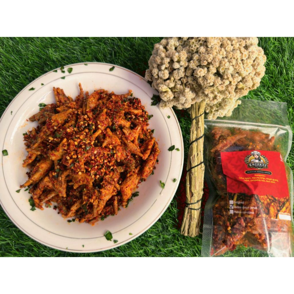 

CEKER AYAM KRIUKZ PEDAS CAROLINA DAUN JERUK 500Gr ( NGEUNAH , RENYAH, SEUHAH )