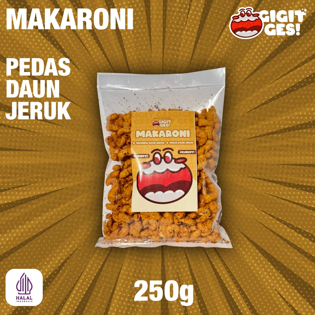 

Makaroni 250g Rasa Pedas Daun Jeruk Renyah Gurih Kriuk Krispy Rempah Snack Cemilan GIGITGES