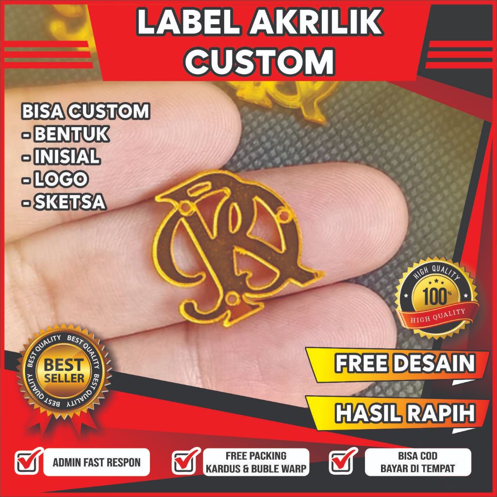 Label Akrilik Custom Huruf Logo  Fashion Jilbab Hijab- Free Desain
