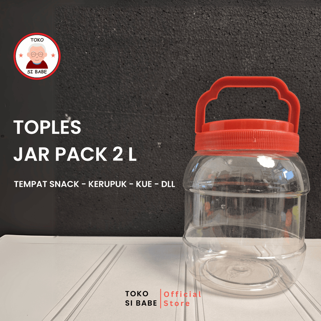 TOPLES JAR PACK 2 L - Toples Makanan Kue Kerupuk Snack Tempat Plastik Bening Bulat Handle Tutup Mera