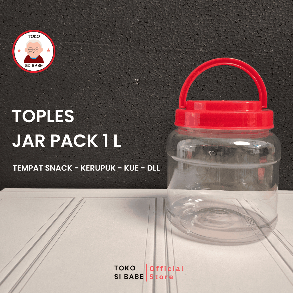 TOPLES JAR PACK 1 L - Toples Makanan Kue Kerupuk Snack Tempat Plastik Bening Bulat Handle Tutup Mera