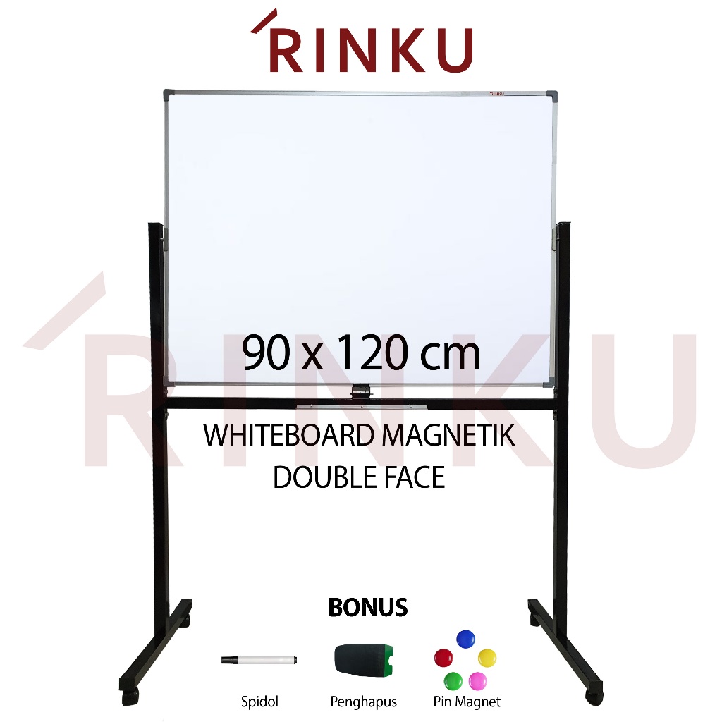 

Papan Tulis Whiteboard Standing Magnetik Double Face Rinku 90x120 cm