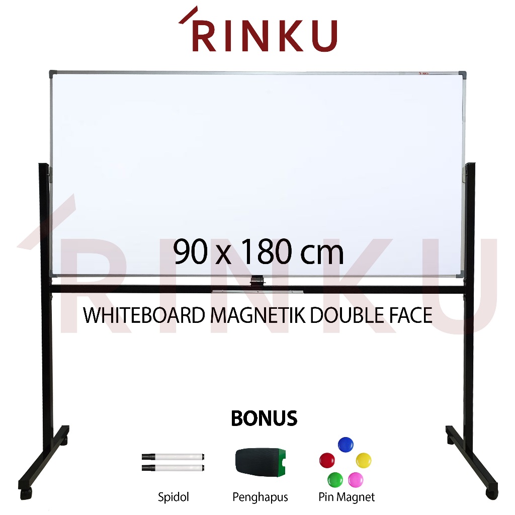 

Papan Tulis Whiteboard Standing Magnetik Double Face Rinku 90x180 cm