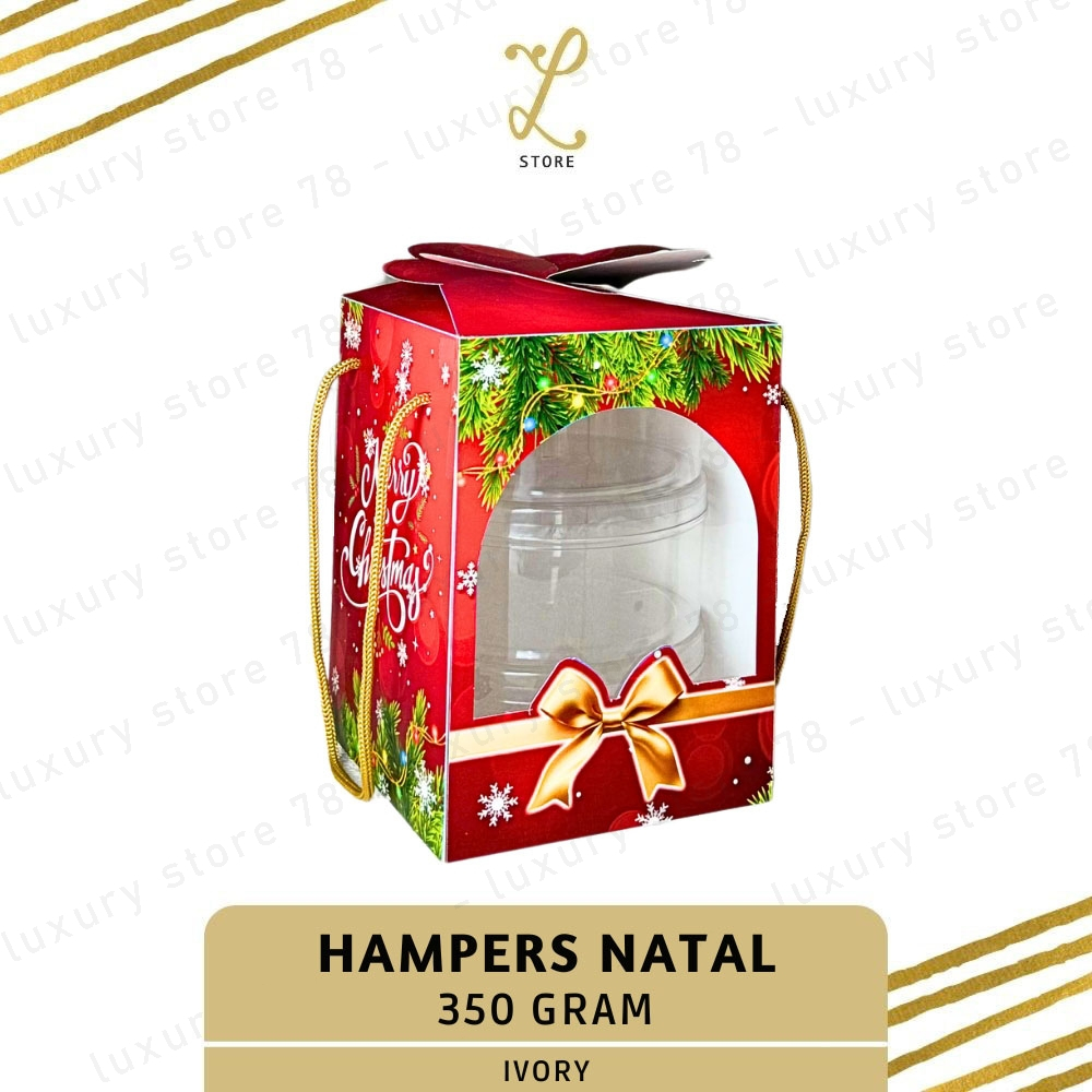 [14.5X14.5X20 CM] (10 pcs) DUS HAMPERS NATAL IVORY 3 TOPLES BULAT 500GR | Box Hampers Natal - Dus Ha