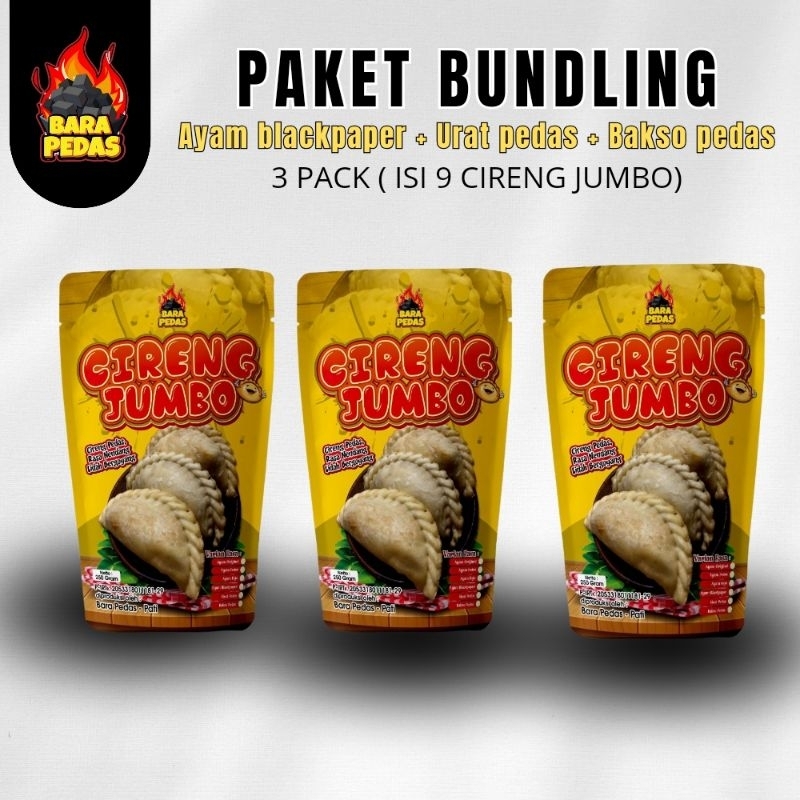 

BUNDLING CIRENG JUMBO AYAM BLACKPAPER + URAT PEDAS + BAKSO PEDAS BERAT 750 GRAM BARA PEDAS