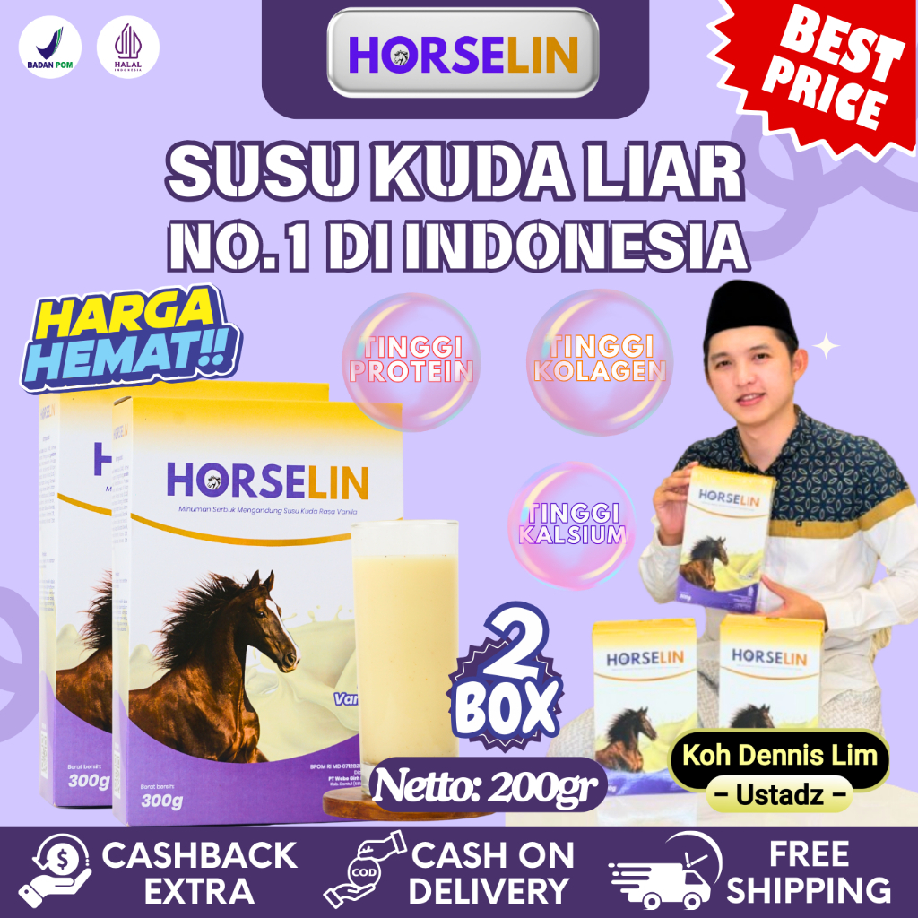 

HORSELIN 2 BOX - Susu Kuda Premium Susu Terapi Nyeri Sendi Terbaik Atasi Asam Urat Rematik 200GR