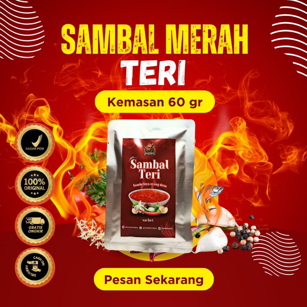 

Sambel Ndeso - Sambal Teri Merah kemasan Sachet Asli bahan dari Ndeso