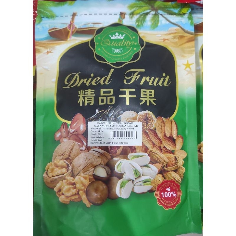 

moon star pistachio and almond nuts dried fruits premium kacang pistachio dan alamond panggang 250gr ct