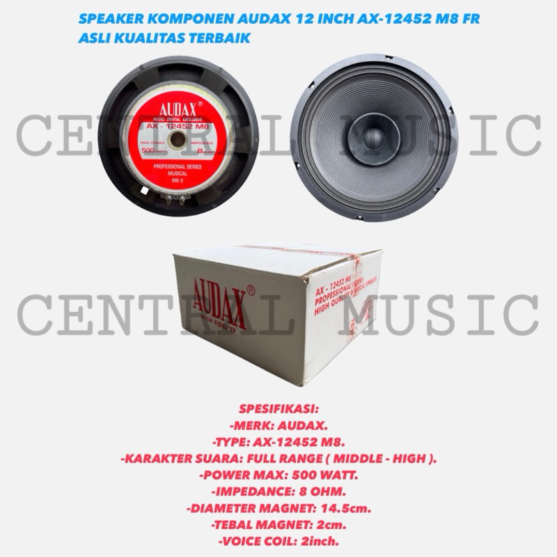 SPEAKER KOMPONEN AUDAX 12 INCH AX-12452 M8 FR ASLI KUALITAS TERBAIK