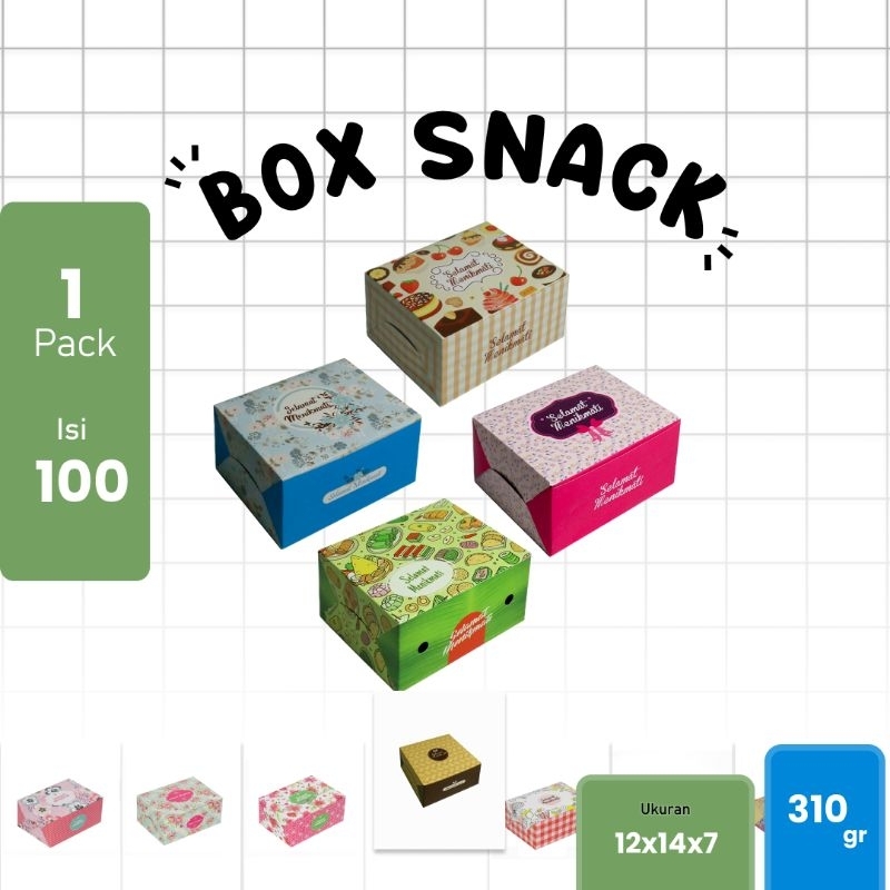 100 pcs / 12x14 / Box Snack / Dus Snack / Dus Kue / Box Kue Murah