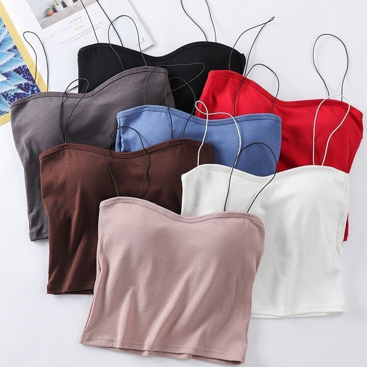 Fashion Tanktop Bra Wanita Basic Square Tali spaghetti Crop top