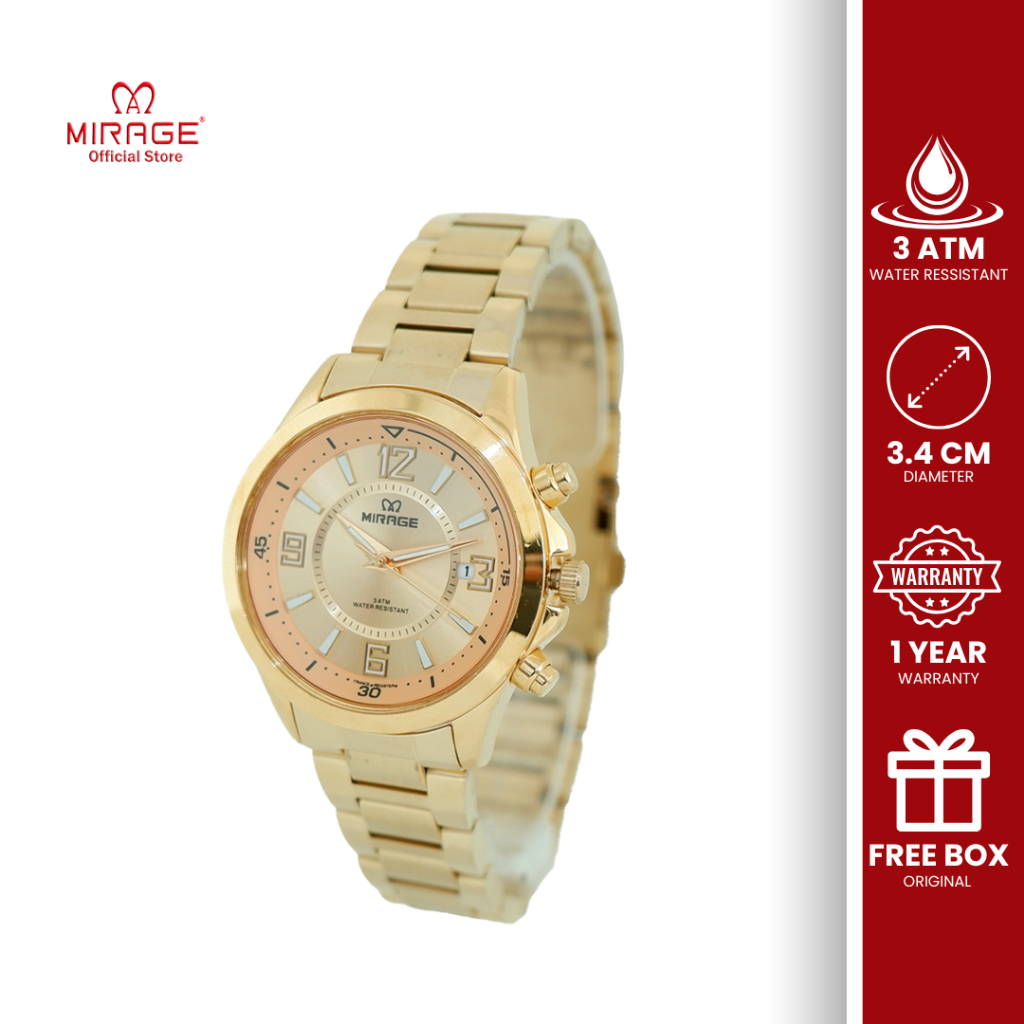 Mirage Original Jam Tangan Analog Wanita Anti Air Gold 8788 L Elegant Mewah Anti Karat Stainless