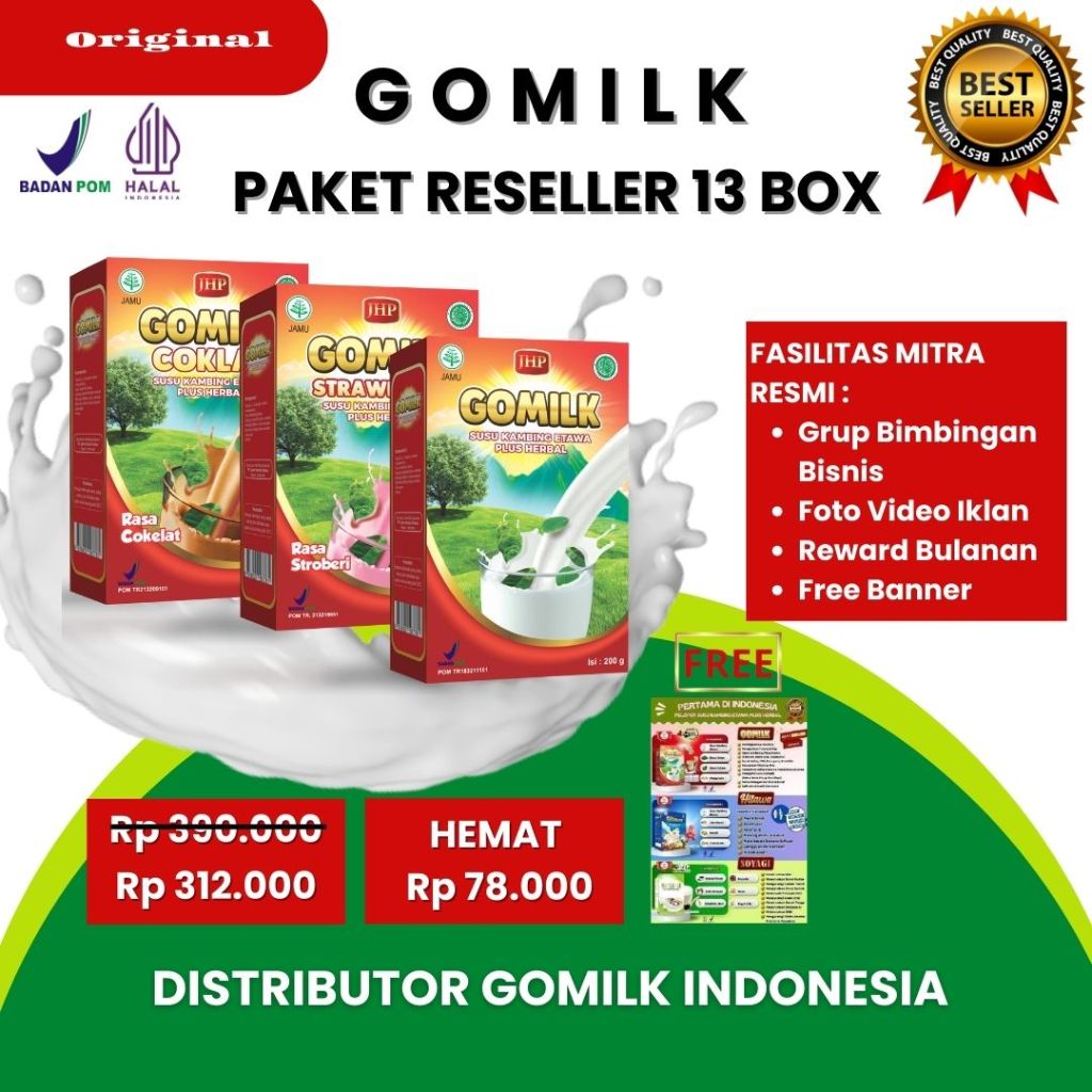 

[BISA COD + GARANSI] [GRATIS BANNER] [PAKET RESELLER 13 BOX] GOMILK SUSU ETAWA HERBAL