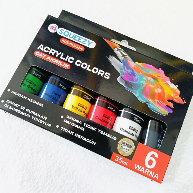 

CAT AKRILIK 35ML [ 1 BOX - 6 WARNA ] - CAT LUKIS SQUEEZY ACS-SQ635-6