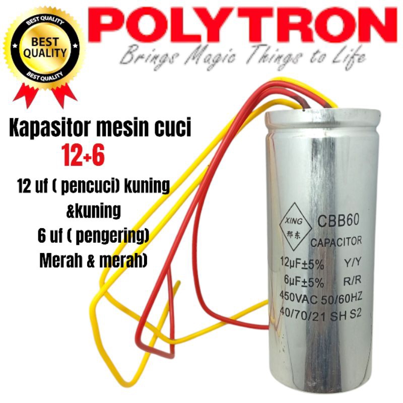 kapasitor mesin cuci polytron PWM9556 kapasitor mesin cuci polytron 2 tabung