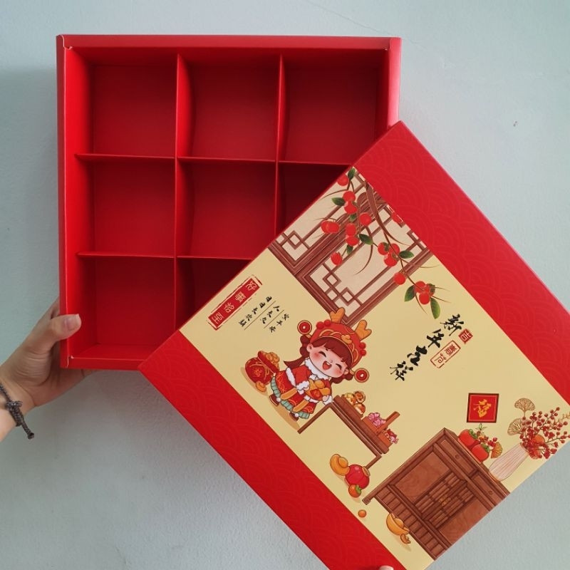 (KK101)Kotak Kue/Box Imlek Tutup Full Sekat 9