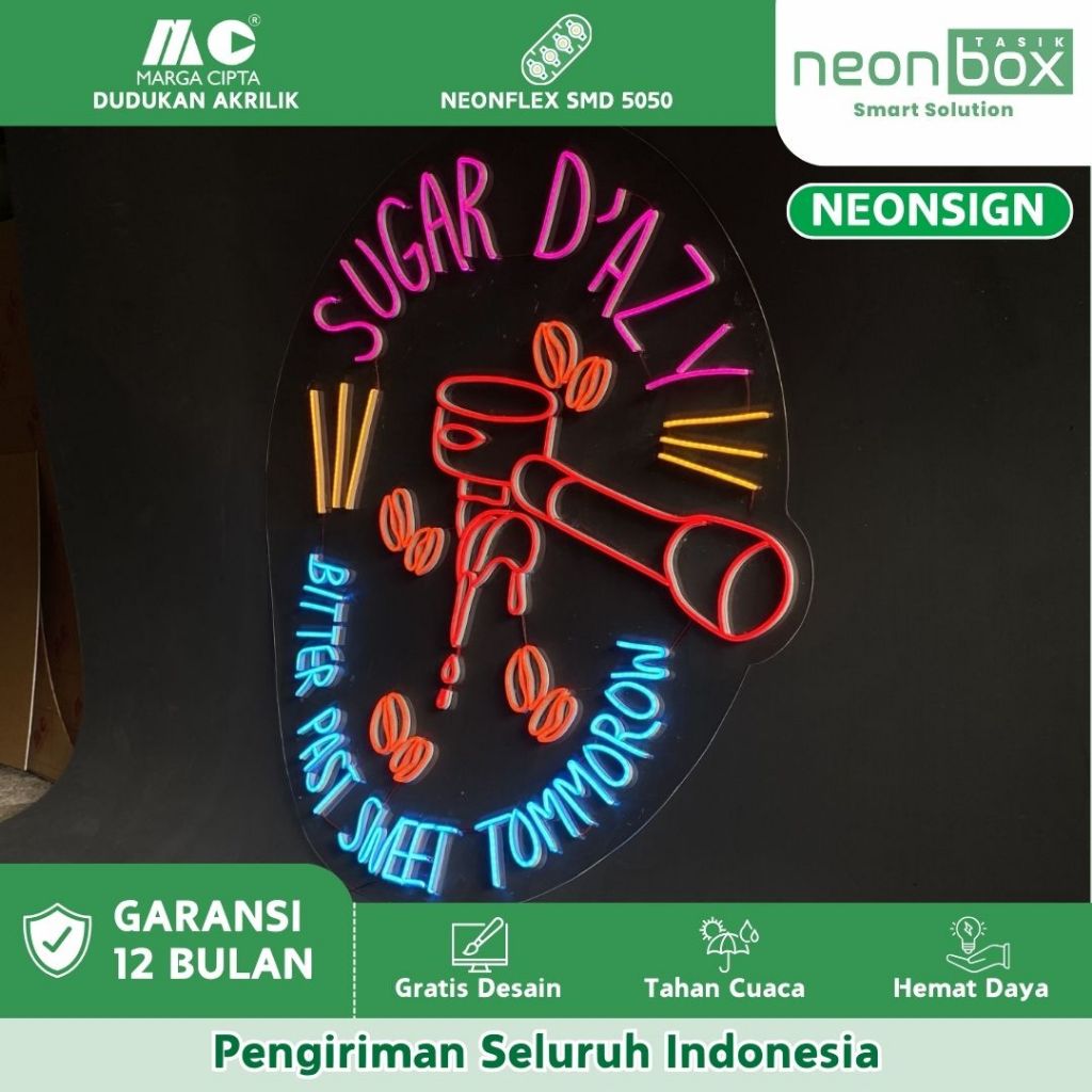 Neon Sign Cafe Aesthetic Neon Flex Running LED 12v Berkualitas Tinggi Neon Sign Flex Custom Nama Ter