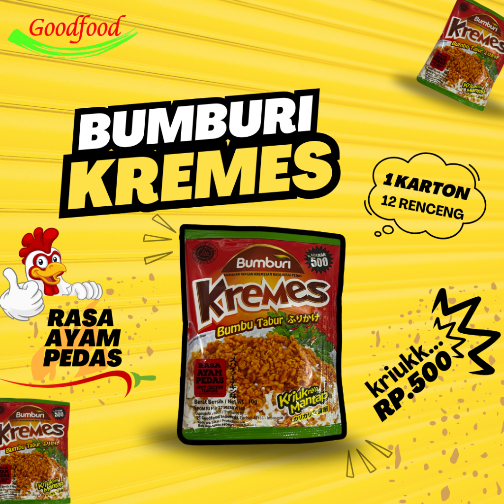 

Bumburi Kremes Isi 120 Sachet Rasa Ayam, Sapi, Pizza, Ayam Pedas