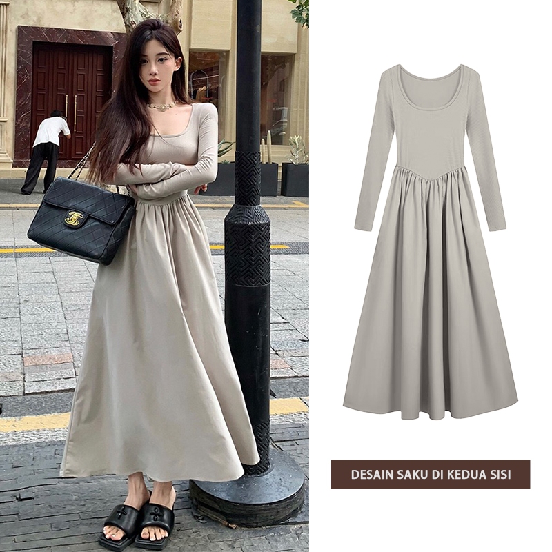 Dress dress hitam Gaun Merah Marun Gaun Terbaru Gaun Versi Korea, Rok Pantai, Rok Garis, Rok Panjang Sedang Gaun Ukuran Besar, Gaun Baru, Pakaian Wanita Terbaru