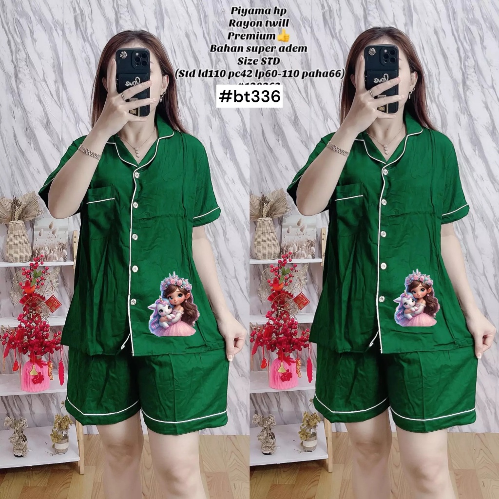 Setelan Piyama Wanita Motif Kudaponi / PIyama Celana Pendek Rayon Twill