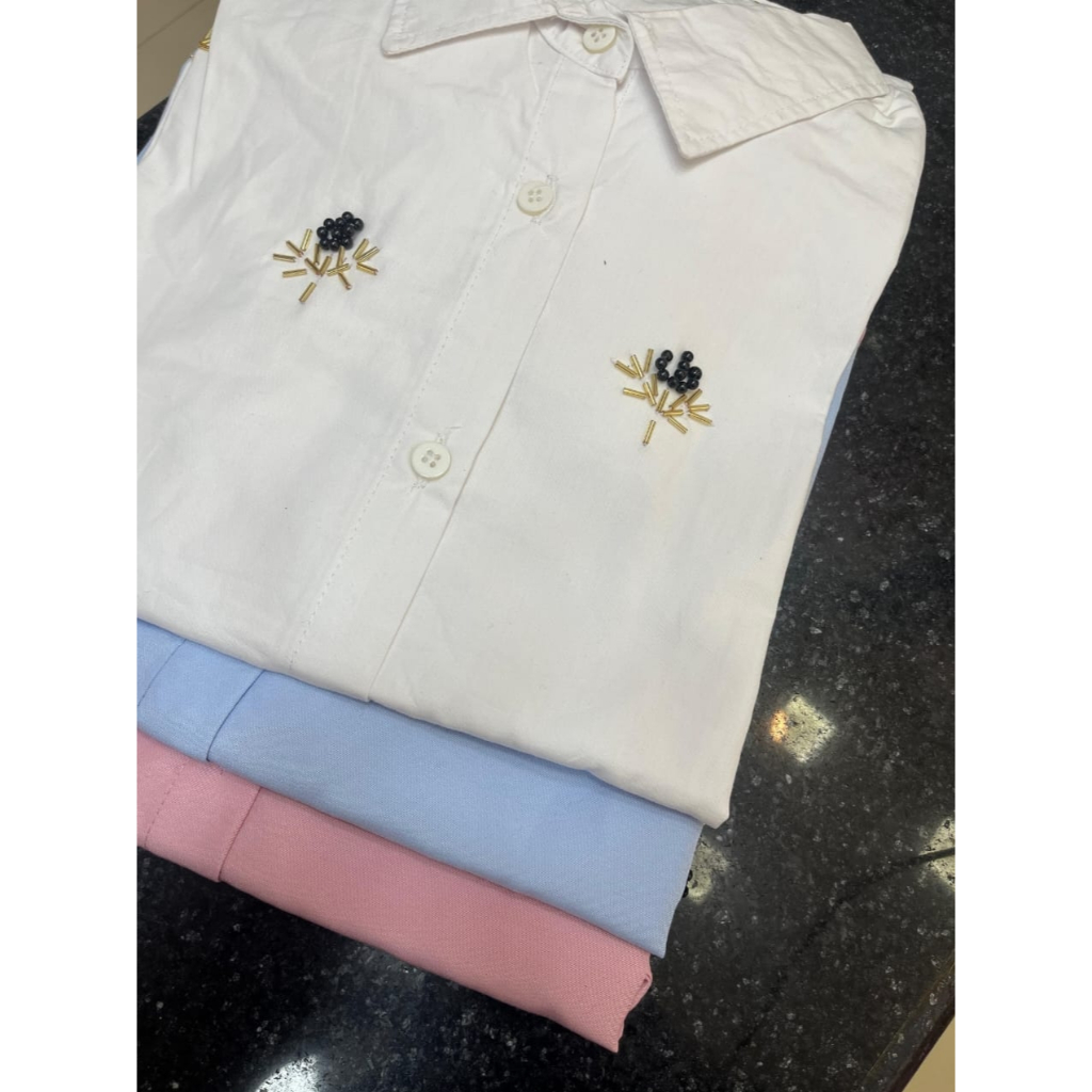 Kemeja Pria Lengan Panjang Putih dan Biru Motif Payet/Blouse/Kemeja Casual/Kemeja Kantoran