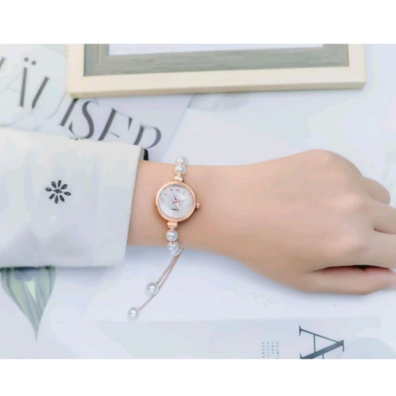 JAM TANGAN WANITA GELANG SERUT ANALOG STAINLESS STEEL