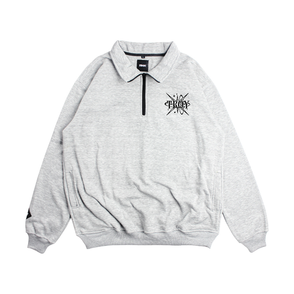 Troy Company Sweater Crewneck Half Zipper Misty Star Dwarf - Half Zip Pria Abu Misty HZ 2880