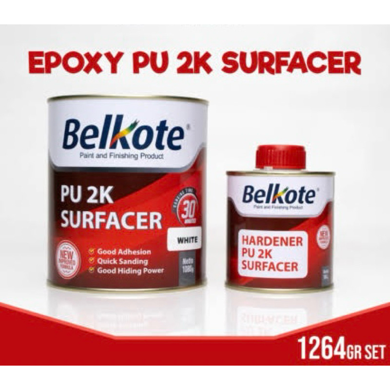 Cat BELKOTE MERAH EPOXY PU 2K SURFACER 1Kg epoksi poxy dasaran abu abu grey 1264gr/set