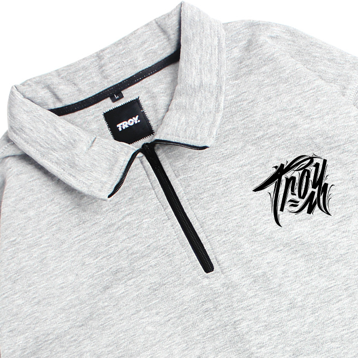 Troy Company Sweater Crewneck Half Zipper Misty Kusa - Half Zip Pria Abu Misty HZ 2881