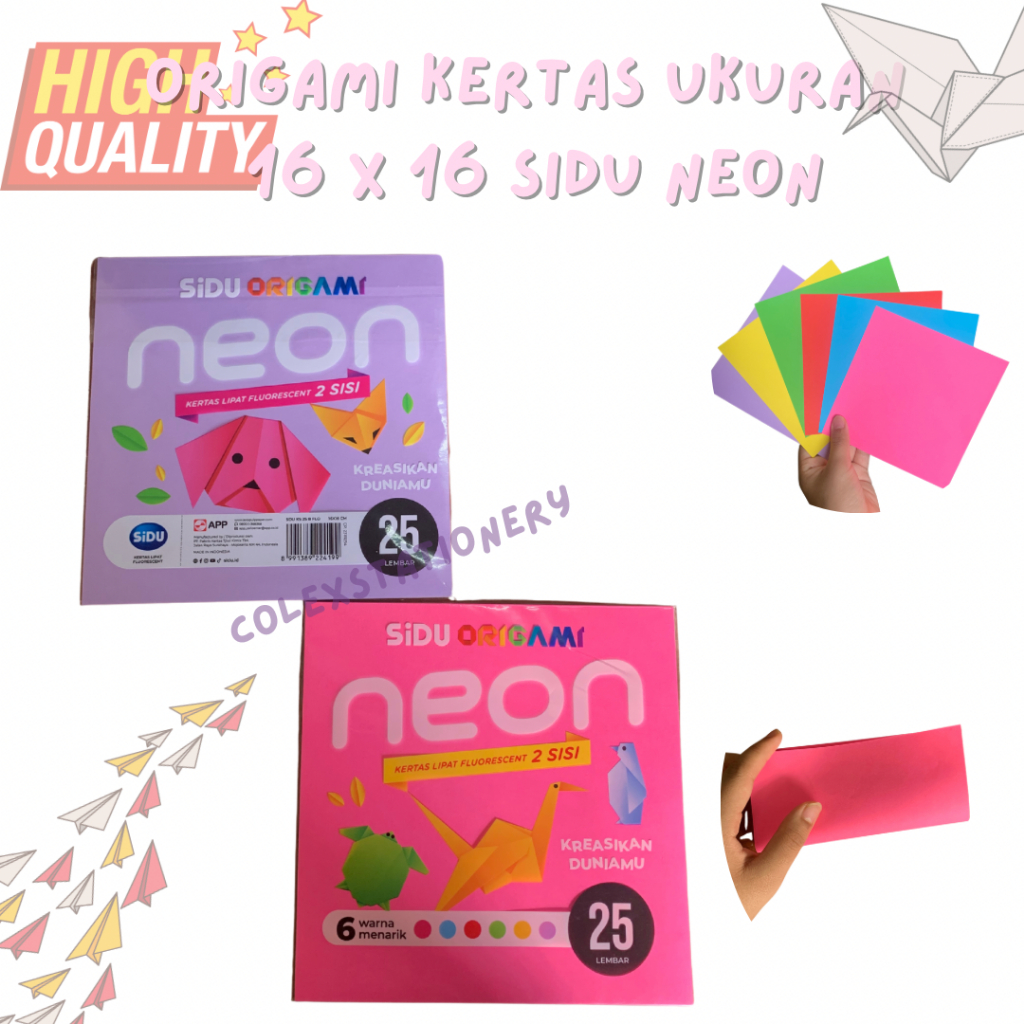 

Kertas Lipat Glossy Warna / Origami Neon Sidu Ukuran 16 x 16 / Origami Sidu 2 Sisi Isi 25 Lembar Sidu (1 Bungkus)