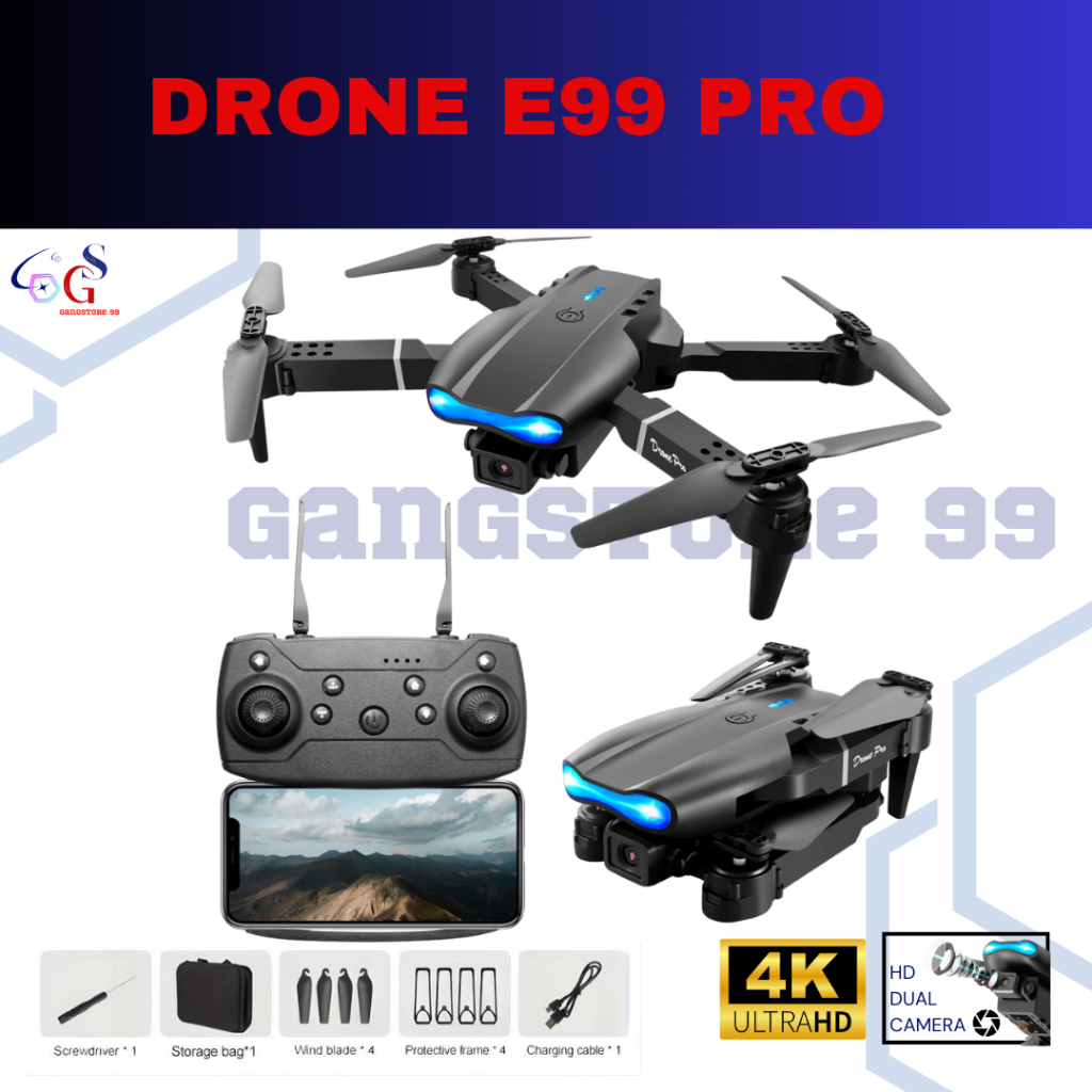 Smart Drone E99 Pro 4K Dual Kamera HD Drone Mini WiFi FPV Kamera Drone Outdoor Indoor Posisi Visual 