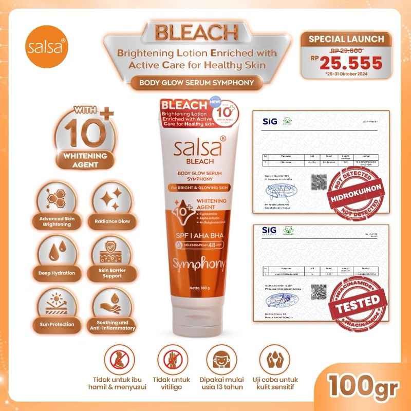 ❣️ANUGERAH❣️SALSA BLEACH BODY GLOW SERUM SYMPHONY WHITENING AGENT 100 GRAM / BODY SERUM SALSA