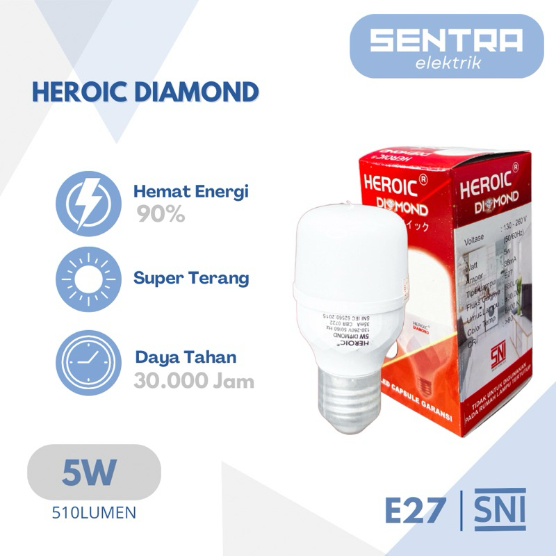 Lampu LED Heroic Diamond 5 Watt / Lampu Bohlam LED  Heroic 5W SNI