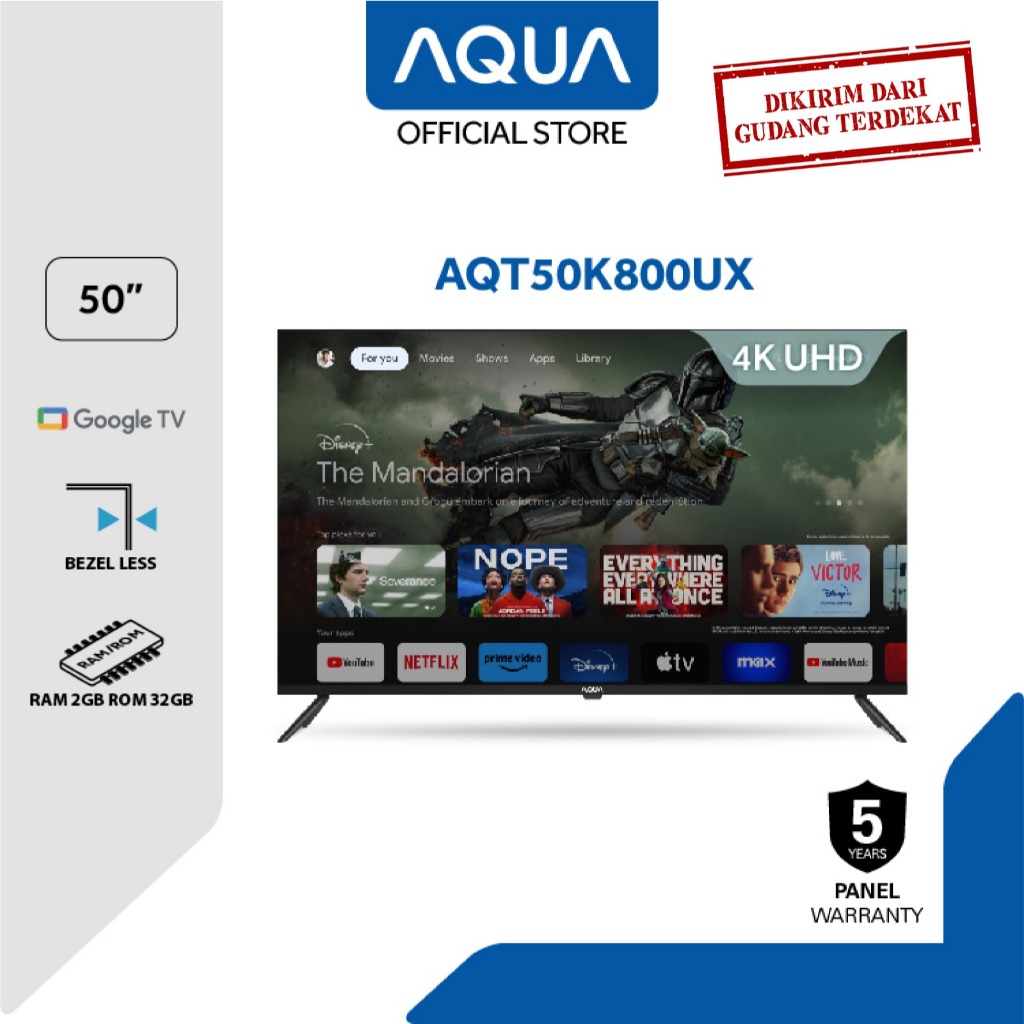 AQUA Elektronik AQT50K800UX 4K HDR Google TV 50 Inch Bezel Less