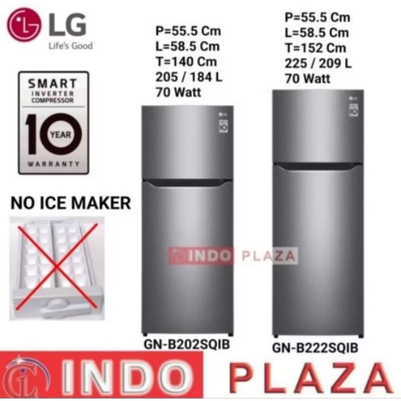 KULKAS LG 2 PINTU SMART INVERTER GN-B202SQIB 205 L / B222SQIB 225 L NEW APRIL 2023 (CARGO)