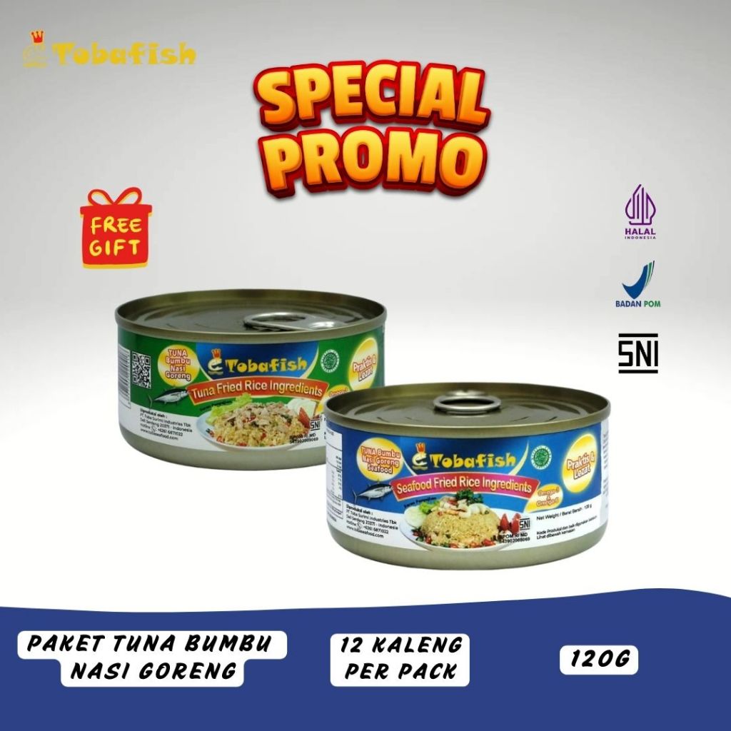

Tobafish Promo Peduli Covid-19 Tobafish Tuna Kaleng Bumbu Nasi Goreng [ 12 Kaleng]Free Souvenir/ canned tuna