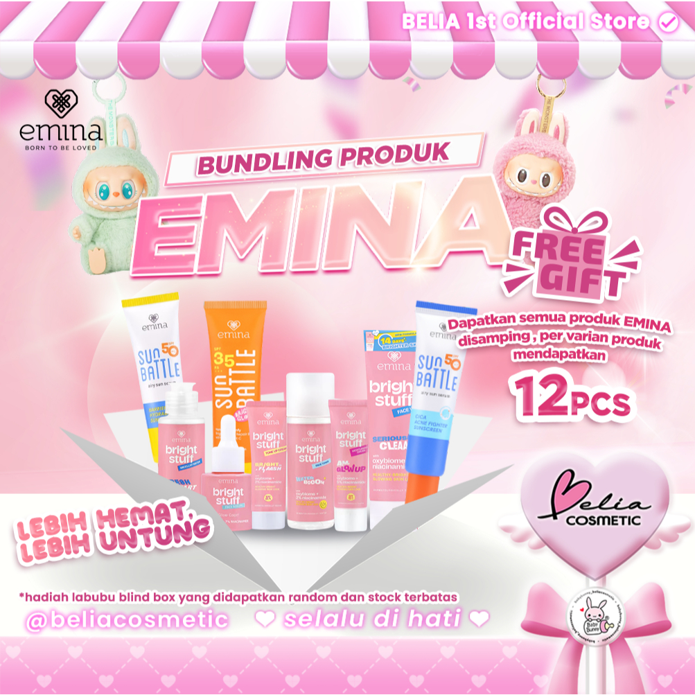 ❤ BELIA ❤ BUNDLING EMINA FREE LABUBU | Bright Stuff Series + Sun Battle Sunscreen PAKET USAHA MURAH