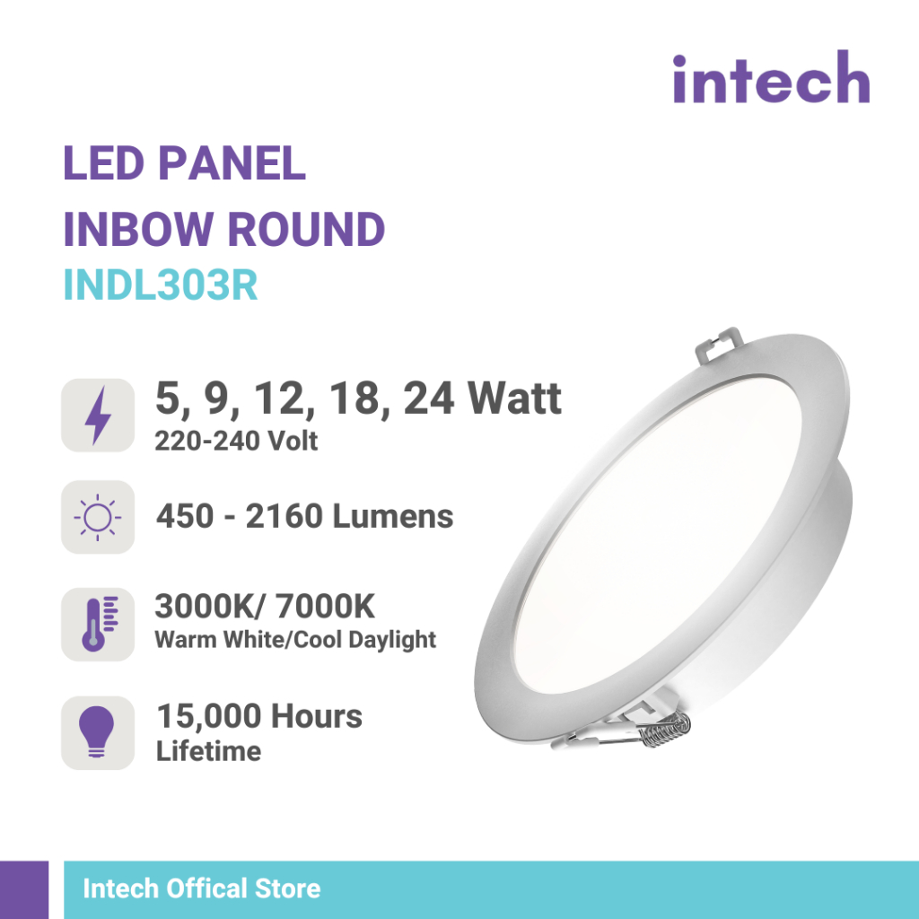 Intech Lampu Plafon Downlight Inbow 5 Watt - 24 Watt Bulat