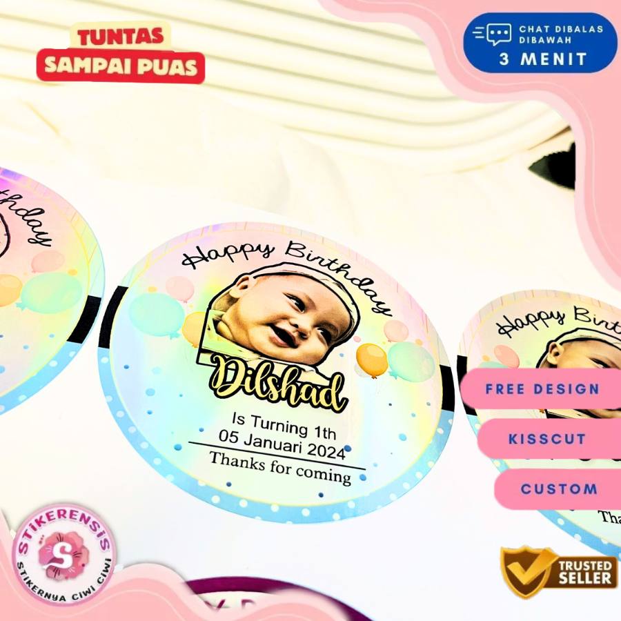 

2-4 Hologram Stiker Ulang Tahun Sticker Label Happy Birthday Uk.Kecil Stikerensis Free Design