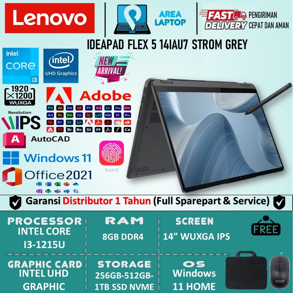 Laptop 2in1 Lenovo Ideapad Flex 5 14IAU7 Intel i3 1215U 8Gb 1Tb SSD 14" WUXGA IPS Backlite FP Win11